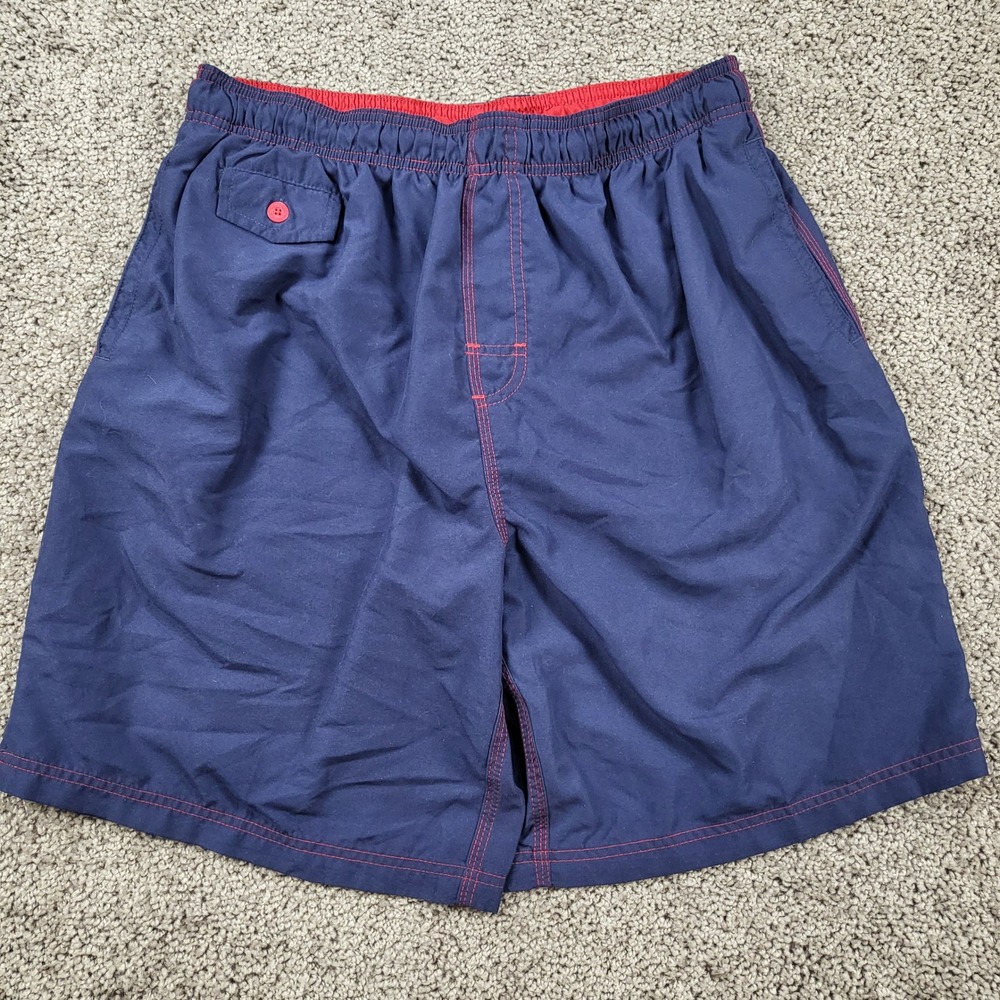 Nat Nast‎ Mens Swim Trunks Navy Blue Red Contrast Stitching Size L Mesh Lined